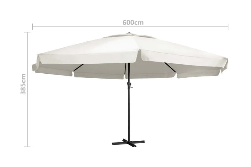 Trädgårdsparasoll med aluminiumstång 600 cm sandvit - Vit - Utemöbler - Solskydd - Parasoll