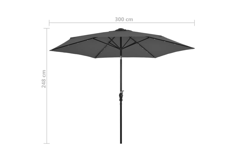 Trädgårdsparasoll med LED-lampor och stålstång 300cm antraci - Grå - Parasoll