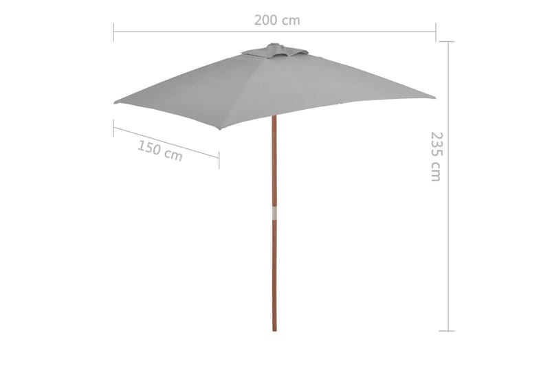 Trädgårdsparasoll med trästång 150x200 cm antracit - Grå - Parasoll