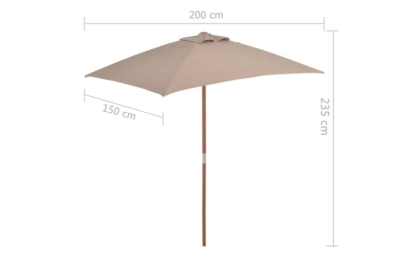Trädgårdsparasoll med trästång 150x200 cm taupe - Brun - Utemöbler - Solskydd - Parasoll