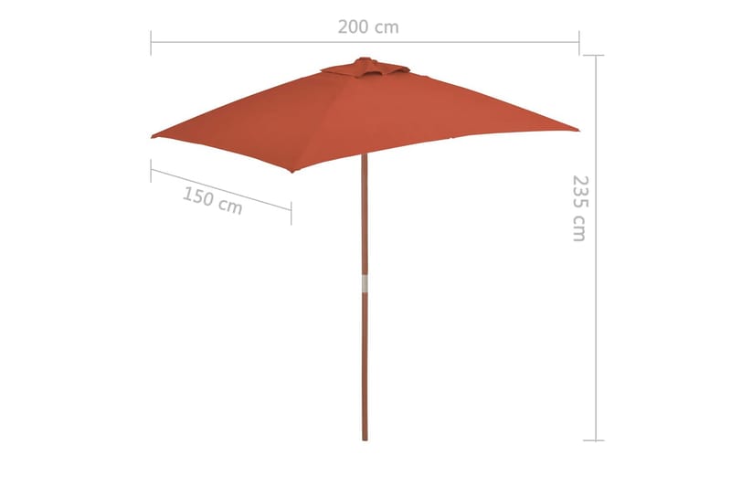 Trädgårdsparasoll med trästång 150x200 cm terrakotta - Brun - Utemöbler - Solskydd - Parasoll