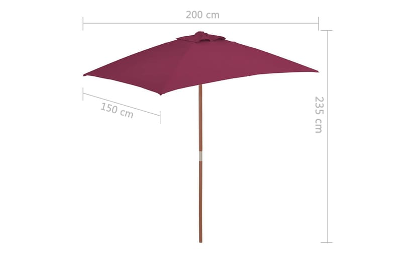 Trädgårdsparasoll med trästång 150x200 cm vinröd - Röd - Utemöbler - Solskydd - Parasoll