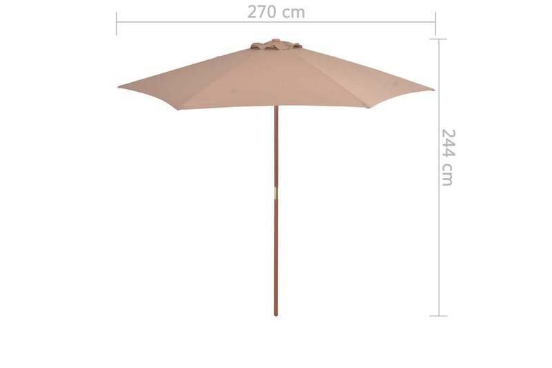 Trädgårdsparasoll med trästång 270 cm taupe - Brun - Utemöbler - Solskydd - Parasoll