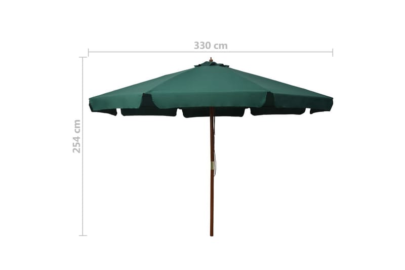 Trädgårdsparasoll med trästång 330 cm grön - Grön - Utemöbler - Solskydd - Parasoll