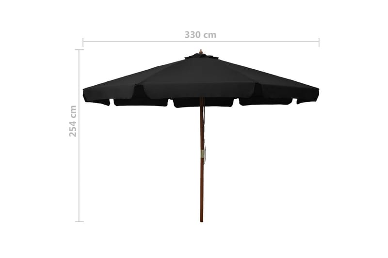 Trädgårdsparasoll med trästång 330 cm svart - Svart - Utemöbler - Solskydd - Parasoll