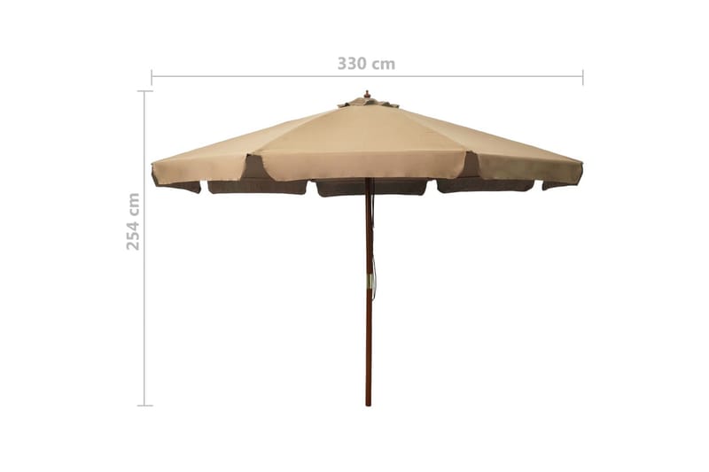 Trädgårdsparasoll med trästång 330 cm taupe - Brun - Utemöbler - Solskydd - Parasoll