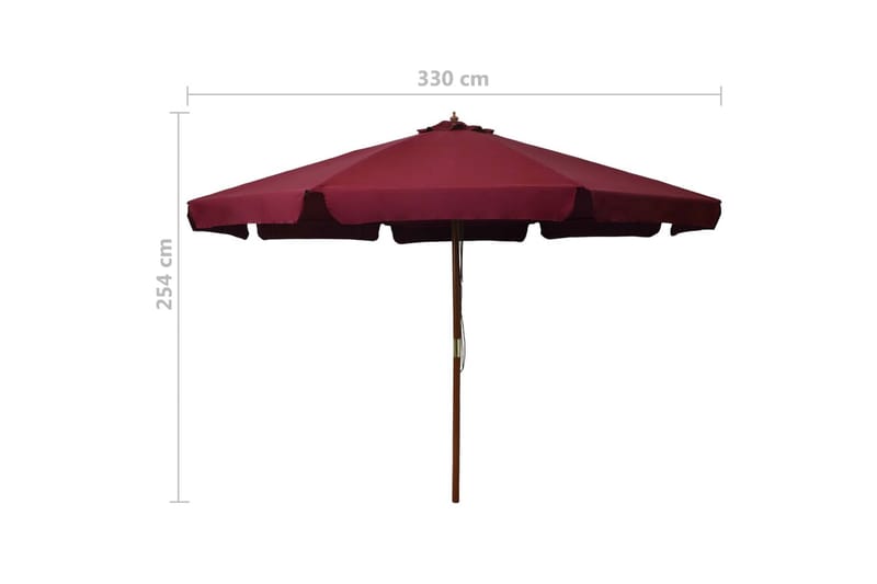 Trädgårdsparasoll med trästång 330 cm vinröd - Röd - Utemöbler - Solskydd - Parasoll
