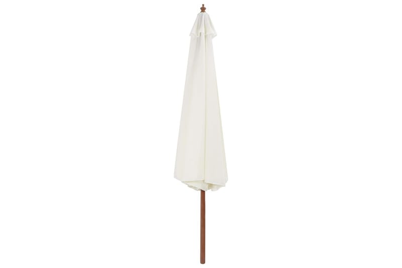 Trädgårdsparasoll med trästång sandvit 350 cm - Vit - Utemöbler - Solskydd - Parasoll