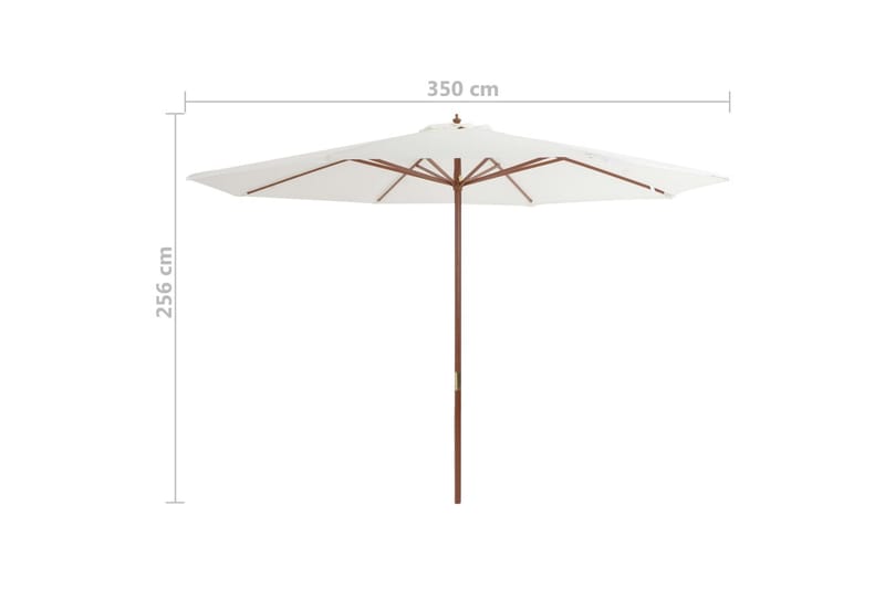 Trädgårdsparasoll med trästång sandvit 350 cm - Vit - Utemöbler - Solskydd - Parasoll
