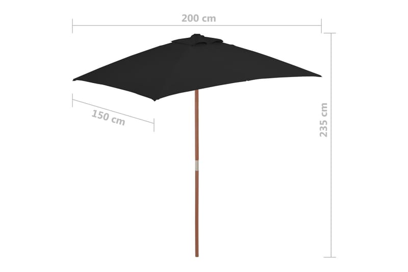 Trädgårdsparasoll med trästång svart 150x200 cm - Svart - Utemöbler - Solskydd - Parasoll