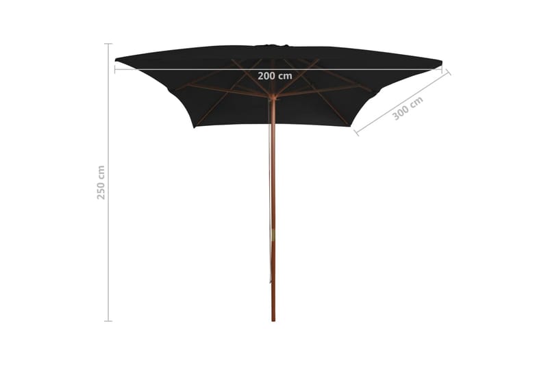 Trädgårdsparasoll med trästång svart 200x300 cm - Svart - Parasoll