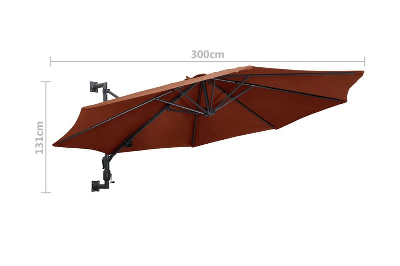 Väggmonterat parasoll med metallstång 300 cm terrakotta - Brun - Parasoll