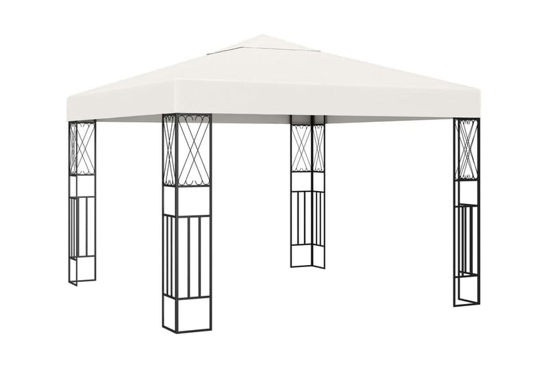 Paviljong 3x3 m gräddvit tyg - Vit - Komplett paviljong