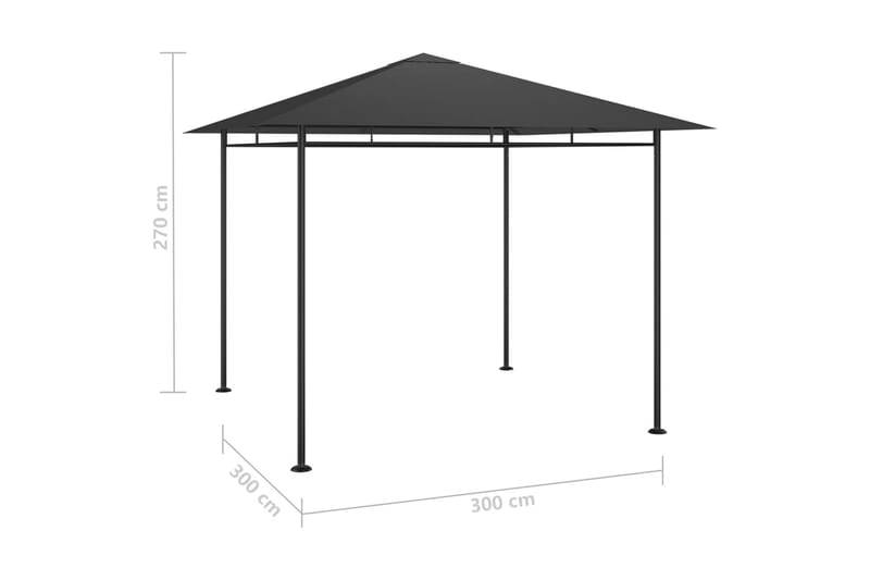 Paviljong 3x3x2,7 m antracit 180 g/m² - Grå - Komplett paviljong