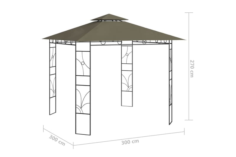 Paviljong 3x3x2,7 m taupe 160 g/m² - Brun - Komplett paviljong