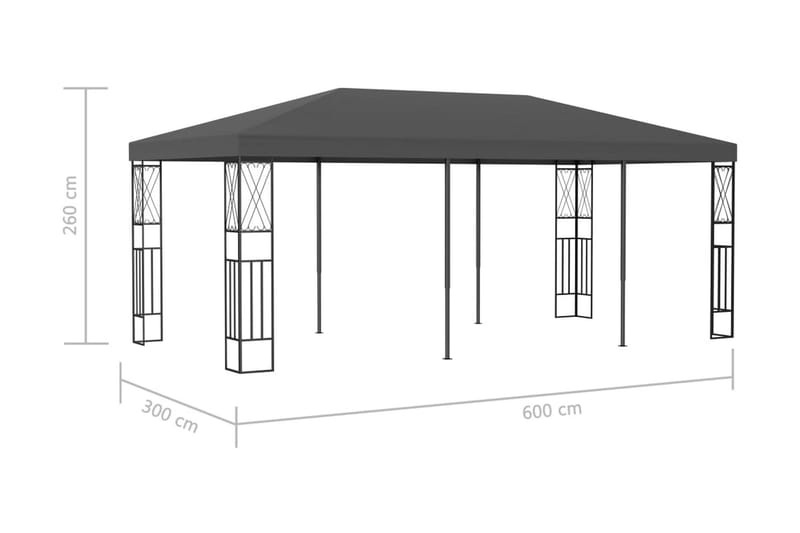 Paviljong 3x6 m antracit tyg - Grå - Komplett paviljong