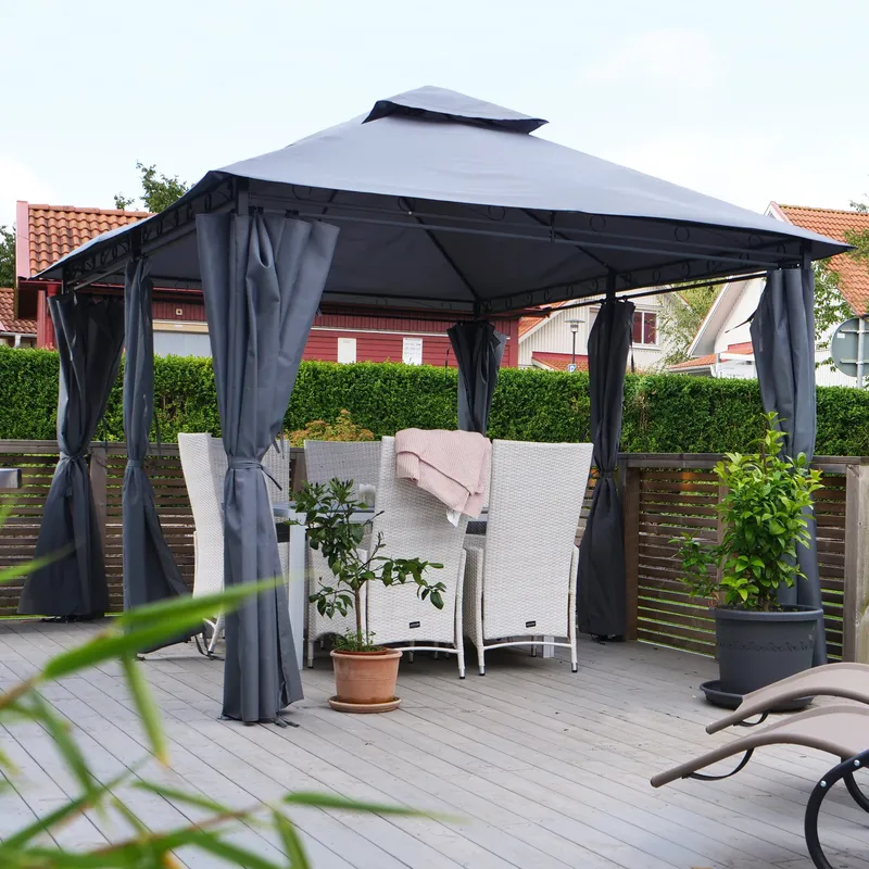 Paviljong 4x3m med paviljongväggar | Grå - Utemöbler - Solskydd - Paviljong - Komplett paviljong