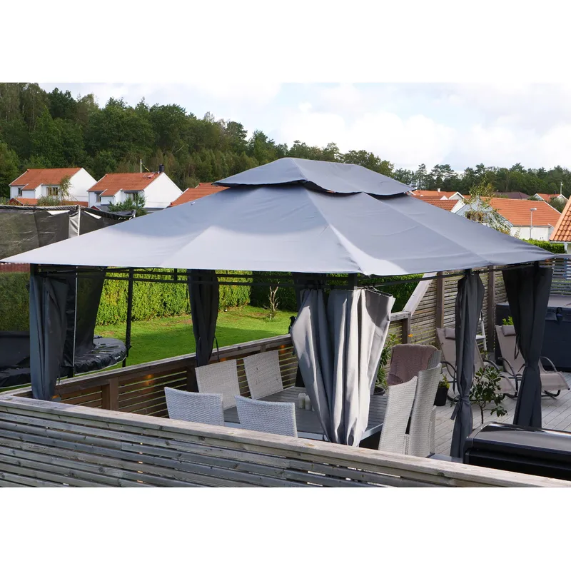 Paviljong 4x3m med paviljongväggar | Grå - Utemöbler - Solskydd - Paviljong - Komplett paviljong