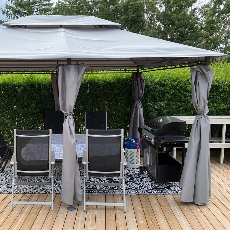 Paviljong 4x3m med paviljongväggar | Grå - Utemöbler - Solskydd - Paviljong - Komplett paviljong