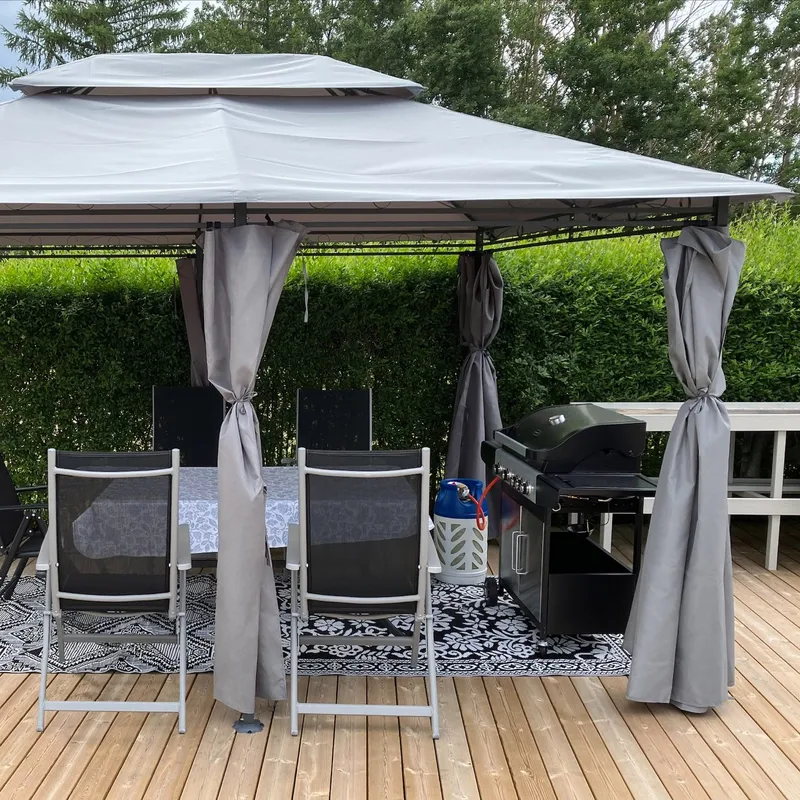 Paviljong 4x3m med paviljongväggar | Grå - Utemöbler - Solskydd - Paviljong - Komplett paviljong
