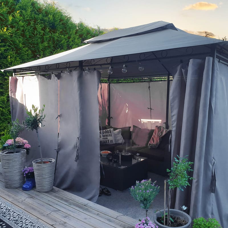 Paviljong 4x3m med paviljongväggar | Grå - Utemöbler - Solskydd - Paviljong - Komplett paviljong