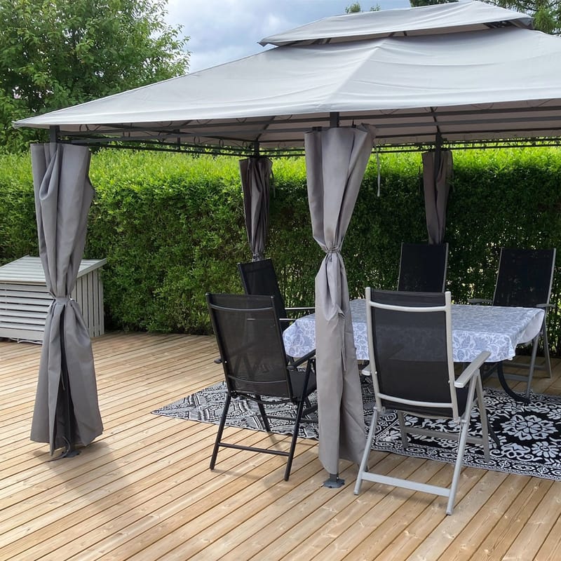 Paviljong 4x3m med paviljongväggar | Grå - Utemöbler - Solskydd - Paviljong - Komplett paviljong