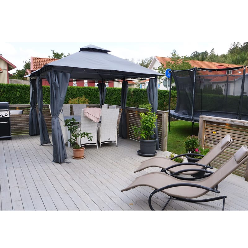 Paviljong 4x3m med paviljongväggar | Grå - Utemöbler - Solskydd - Paviljong - Komplett paviljong