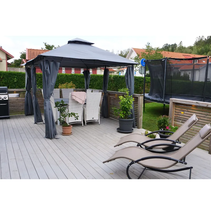 Paviljong 4x3m med paviljongväggar | Grå - Utemöbler - Solskydd - Paviljong - Komplett paviljong