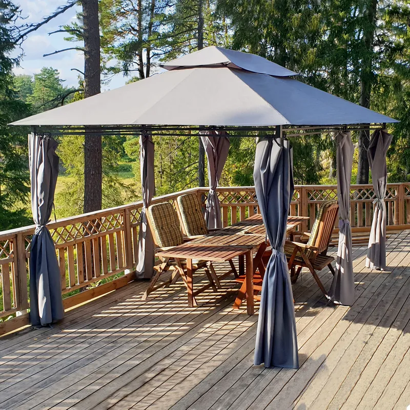 Paviljong 4x3m med paviljongväggar | Grå - Utemöbler - Solskydd - Paviljong - Komplett paviljong