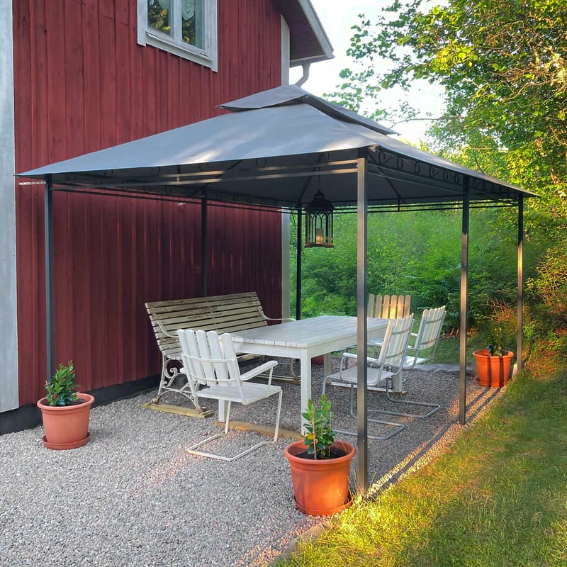 Paviljong 4x3m med paviljongväggar | Grå - Utemöbler - Solskydd - Paviljong - Komplett paviljong