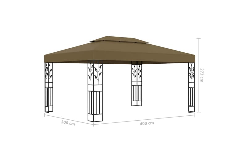 Paviljong dubbla tak och ljusslinga LED 3x4 m taupe - Brun - Komplett paviljong
