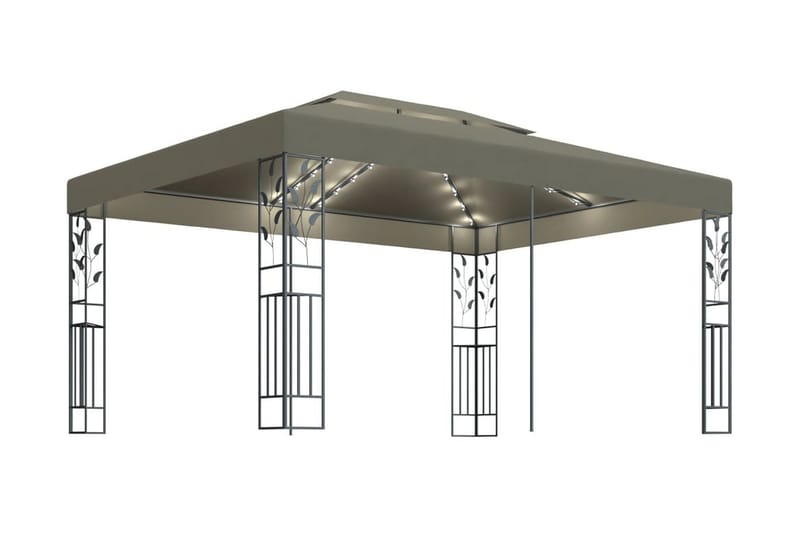 Paviljong dubbla tak och ljusslinga LED 3x4 m taupe - Brun - Komplett paviljong