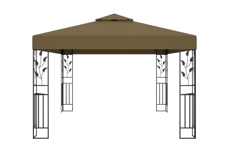 Paviljong dubbla tak och ljusslinga LED 3x4 m taupe - Brun - Komplett paviljong