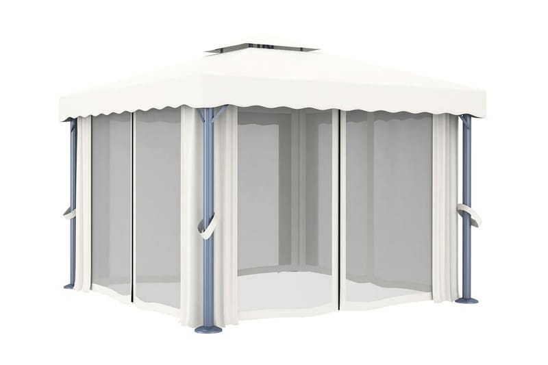 Paviljong med draperi 3x3 m gräddvit aluminium - Vit - Utemöbler - Solskydd - Paviljong - Komplett paviljong