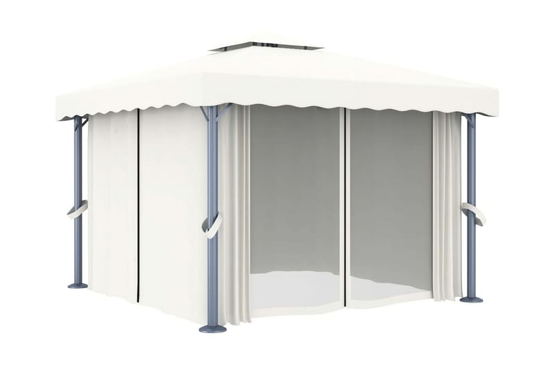Paviljong med draperi 3x3 m gräddvit aluminium - Vit - Utemöbler - Solskydd - Paviljong - Komplett paviljong