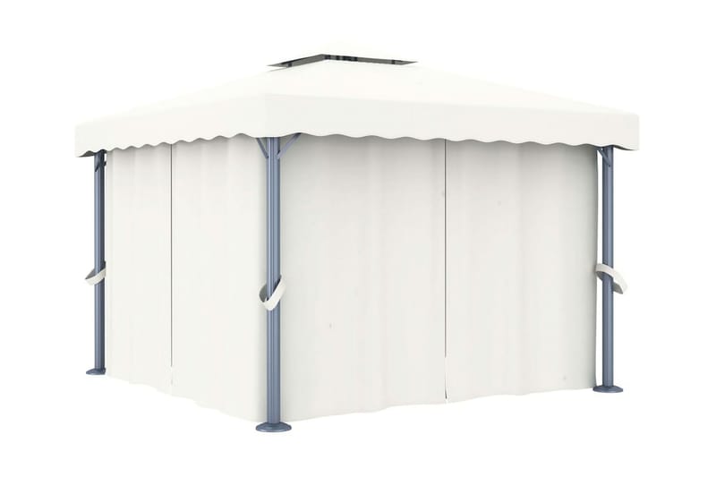 Paviljong med draperi 3x3 m gräddvit aluminium - Vit - Utemöbler - Solskydd - Paviljong - Komplett paviljong