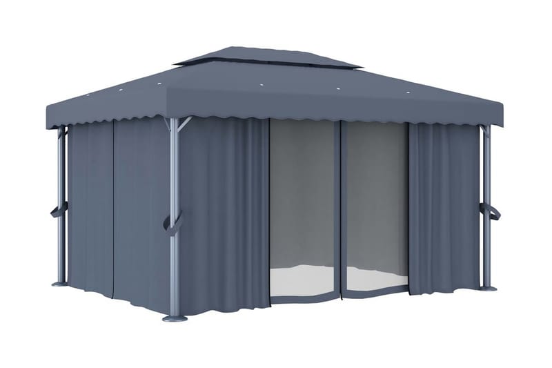 Paviljong med draperi 4x3 m antracit aluminium - Grå - Komplett paviljong