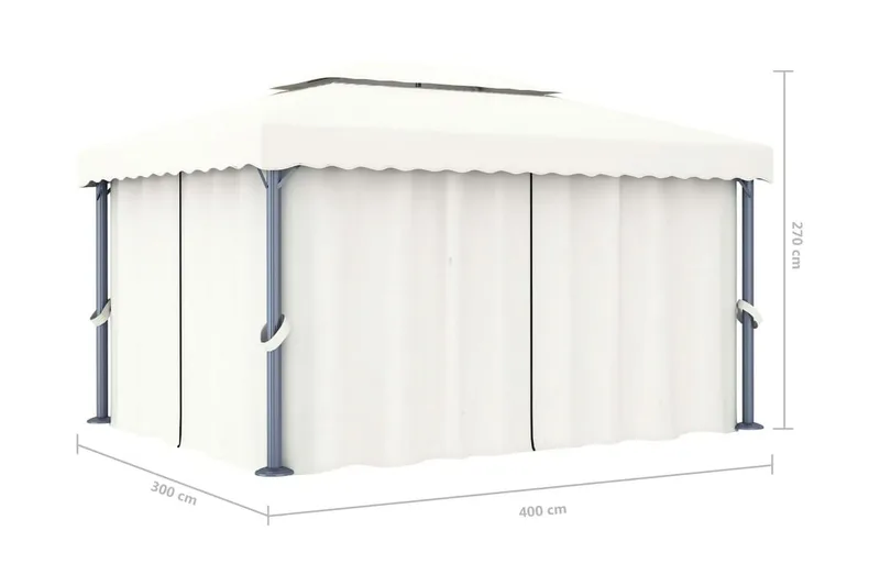 Paviljong med draperi 4x3 m gräddvit aluminium - Vit - Utemöbler - Solskydd - Paviljong - Komplett paviljong