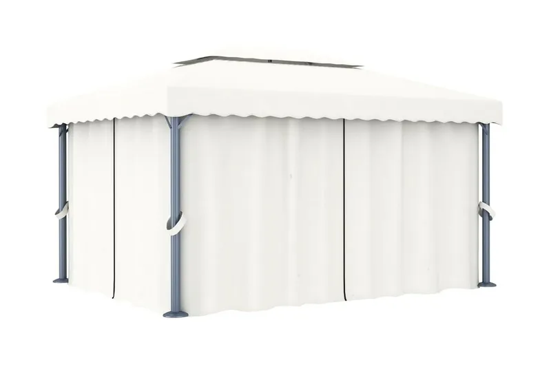 Paviljong med draperi 4x3 m gräddvit aluminium - Vit - Utemöbler - Solskydd - Paviljong - Komplett paviljong