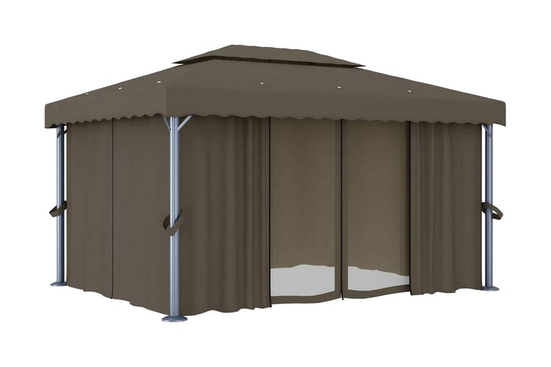 Paviljong med draperi 4x3 m taupe aluminium - Brun - Komplett paviljong