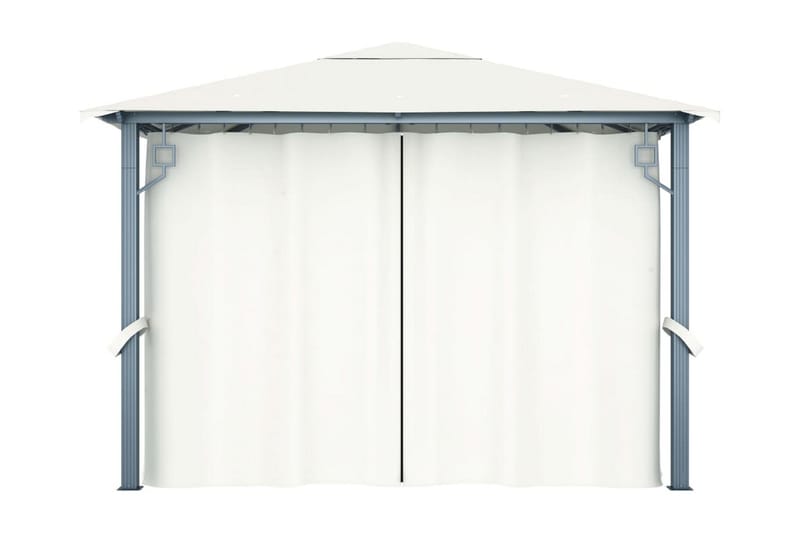 Paviljong med draperier 300x300 cm gräddvit aluminium - Vit - Utemöbler - Solskydd - Paviljong - Komplett paviljong