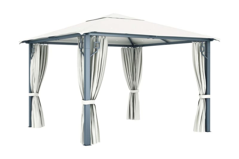 Paviljong med draperier 300x300 cm gräddvit aluminium - Vit - Utemöbler - Solskydd - Paviljong - Komplett paviljong