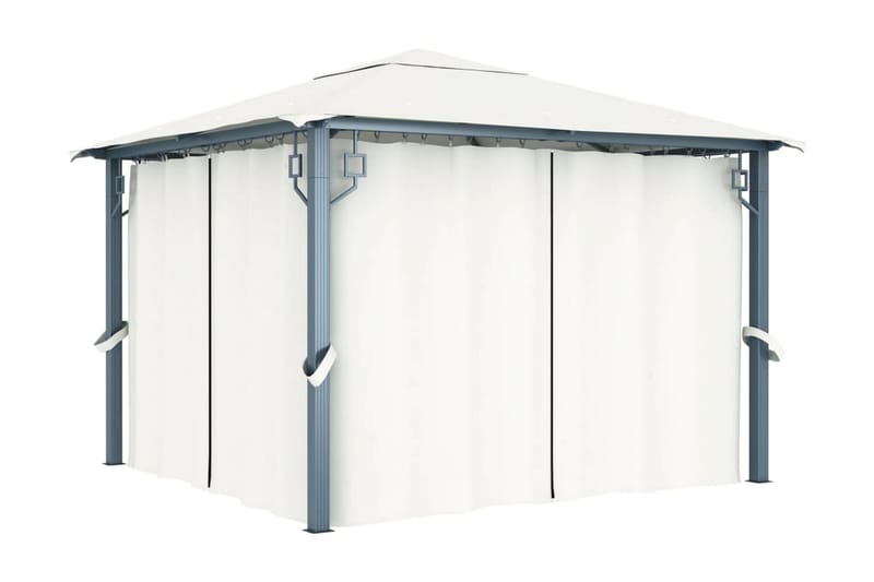 Paviljong med draperier 300x300 cm gräddvit aluminium - Vit - Utemöbler - Solskydd - Paviljong - Komplett paviljong