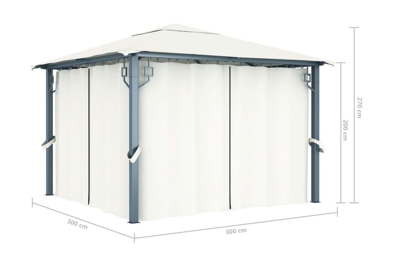 Paviljong med draperier 300x300 cm gräddvit aluminium - Vit - Utemöbler - Solskydd - Paviljong - Komplett paviljong