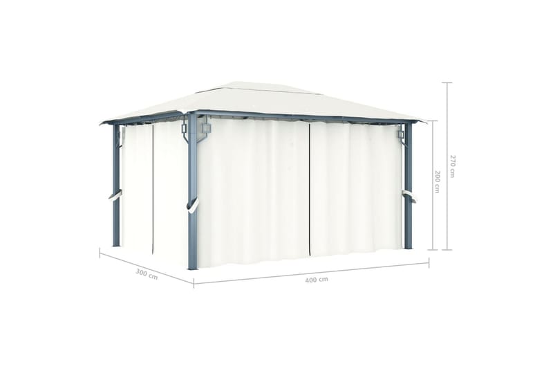 Paviljong med draperier 400x300 cm gräddvit aluminium - Vit - Utemöbler - Solskydd - Paviljong - Komplett paviljong