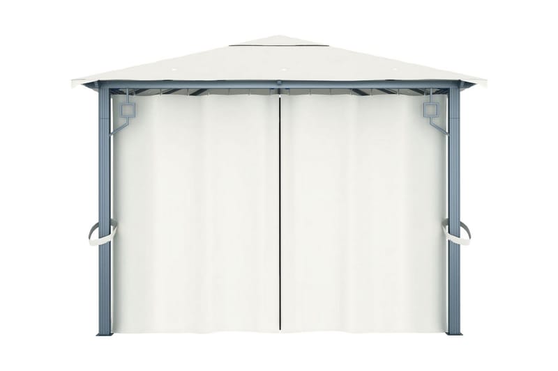 Paviljong med draperier 400x300 cm gräddvit aluminium - Vit - Utemöbler - Solskydd - Paviljong - Komplett paviljong