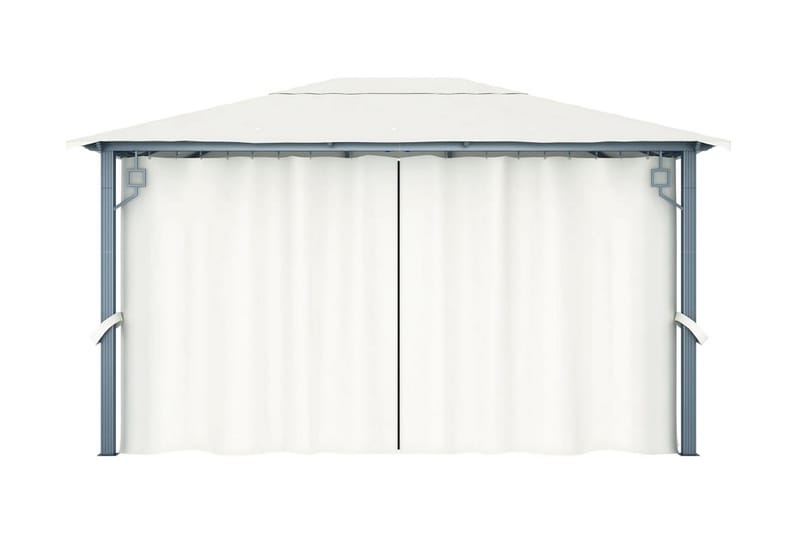 Paviljong med draperier 400x300 cm gräddvit aluminium - Vit - Utemöbler - Solskydd - Paviljong - Komplett paviljong