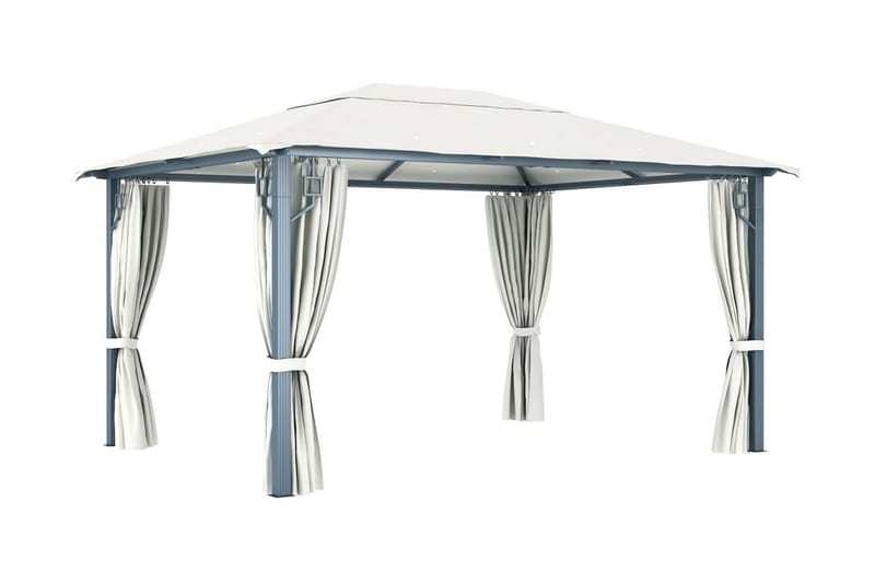 Paviljong med draperier 400x300 cm gräddvit aluminium - Vit - Utemöbler - Solskydd - Paviljong - Komplett paviljong