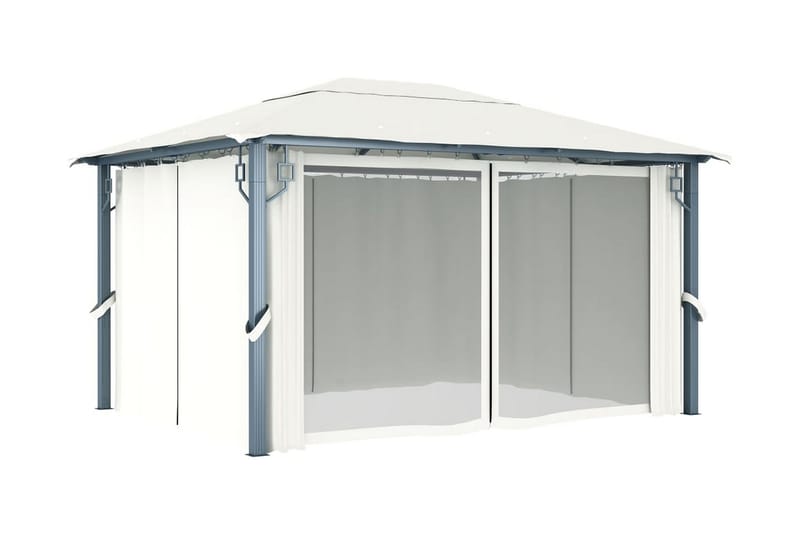 Paviljong med draperier 400x300 cm gräddvit aluminium - Vit - Utemöbler - Solskydd - Paviljong - Komplett paviljong