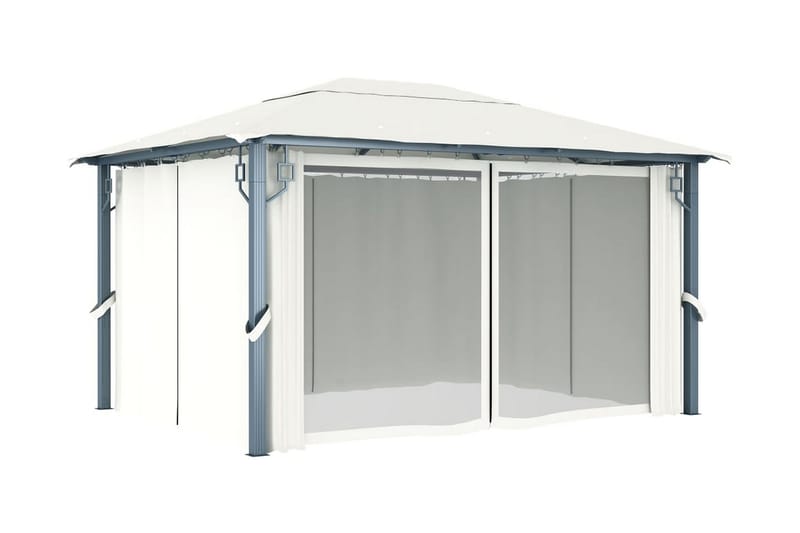 Paviljong med draperier 400x300 cm gräddvit aluminium - Vit - Komplett paviljong